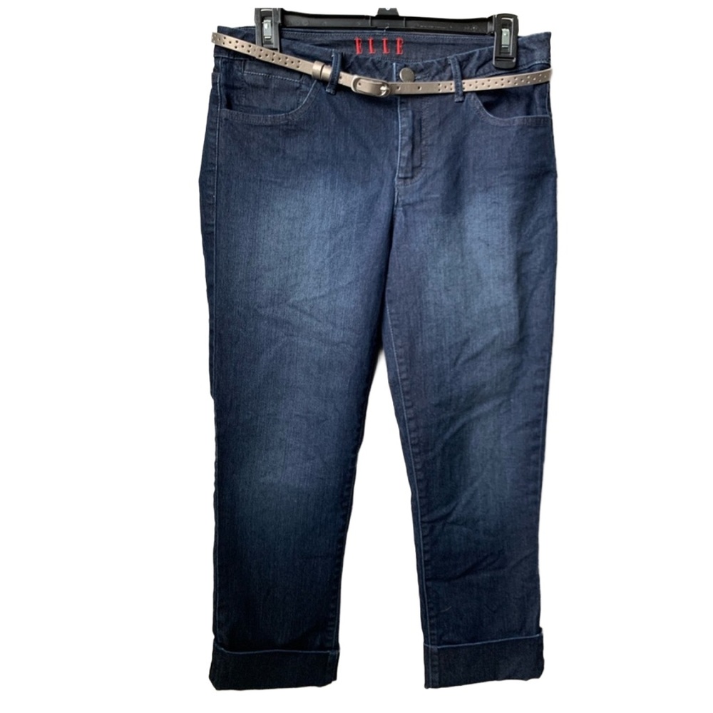 ELLE Women’s Medium Blue Wash Belted Cuffed Ankle Jean Trousers